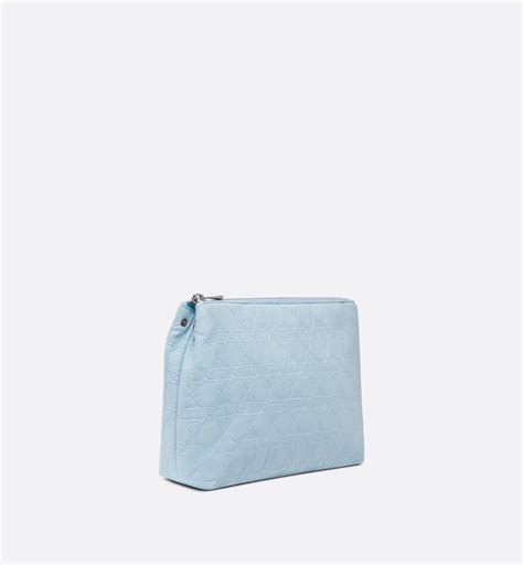 Zipped Pouch Sky Blue Cannage Cotton Canvas 